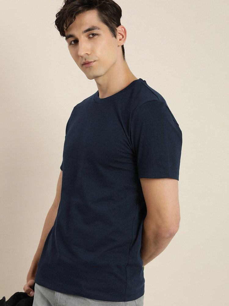encore by INVICTUS Solid Men Round Neck Dark Blue T Shirt Buy