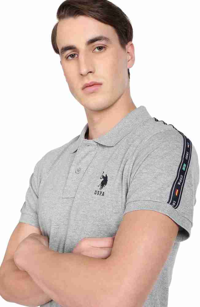 Buy Men Grey Solid Polo Neck T-shirt Online - 589587