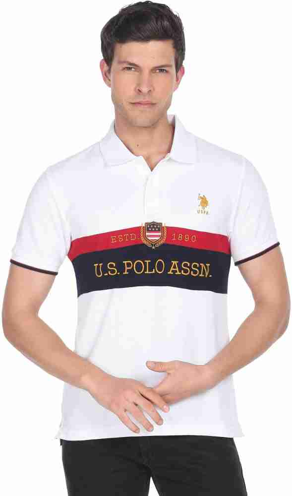 U.S. POLO ASSN. Printed, Typography Men Polo Neck White T-Shirt