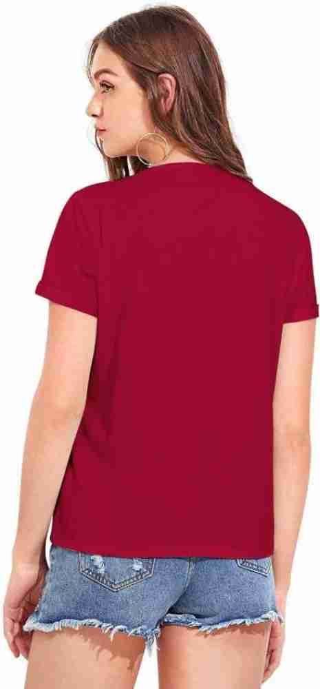LASTINCH Solid Women Round Neck Maroon T-Shirt - Buy LASTINCH Solid Women  Round Neck Maroon T-Shirt Online at Best Prices in India