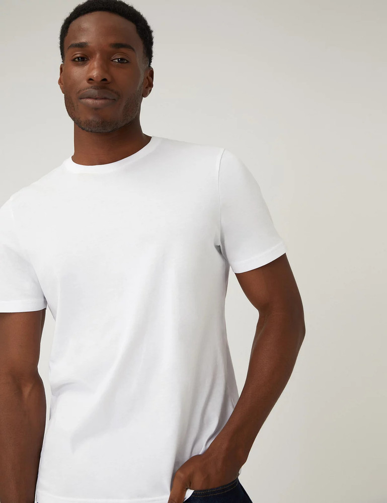 solid men round neck white t shirt