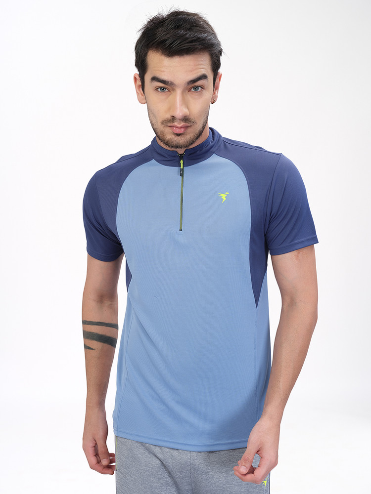 TECHNOSPORT Colorblock Men Mandarin Collar Blue T Shirt Buy