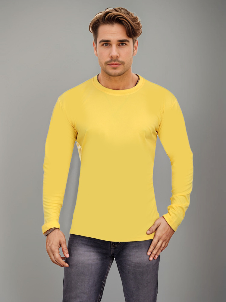 SM SHAYAM CREATION Solid Men Round Neck Yellow T-Shirt - Buy SM 