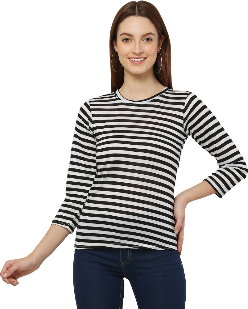 Black and white striped t shirt flipkart online