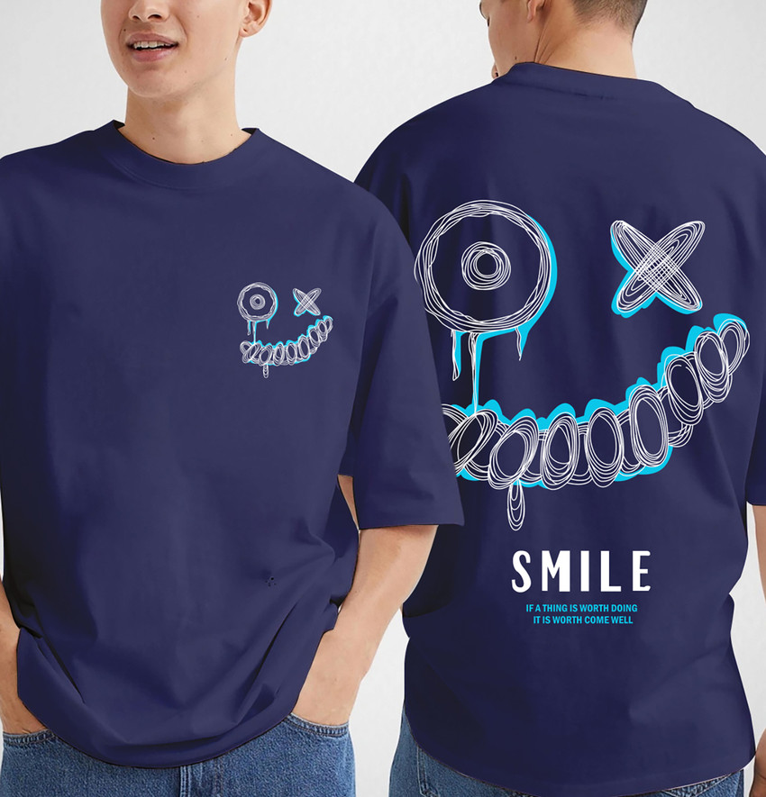 Manlino Printed Men Round Neck Navy Blue T-Shirt - Buy Manlino 