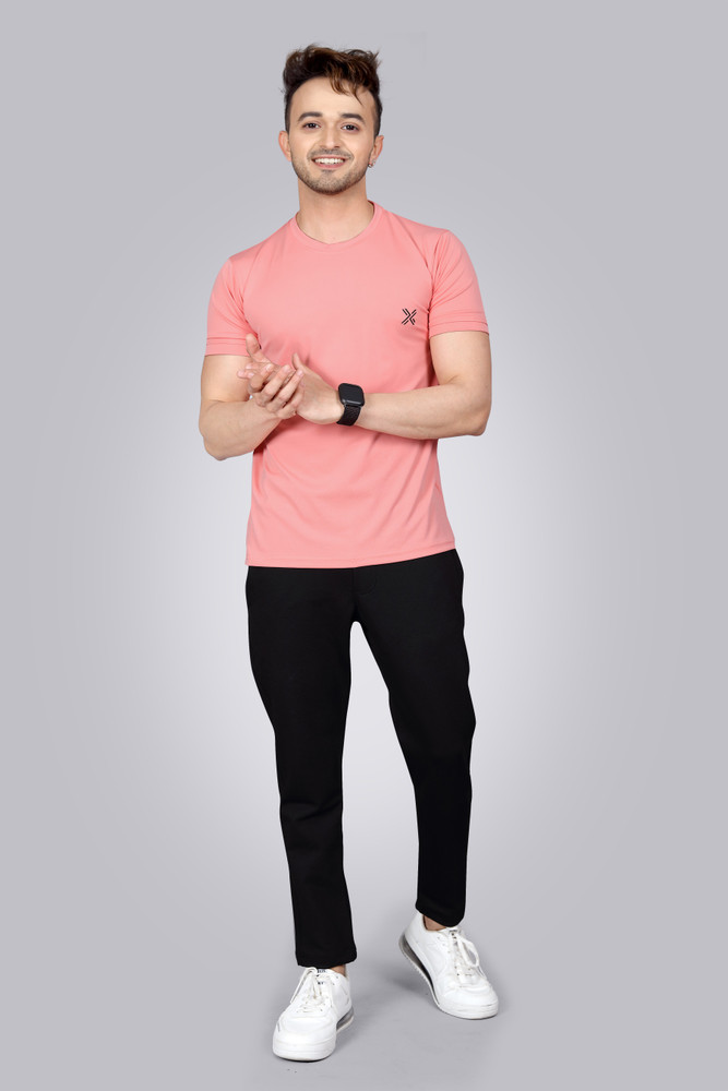 PARALLEL TIMES Solid Men Round Neck Pink T Shirt Buy PARALLEL