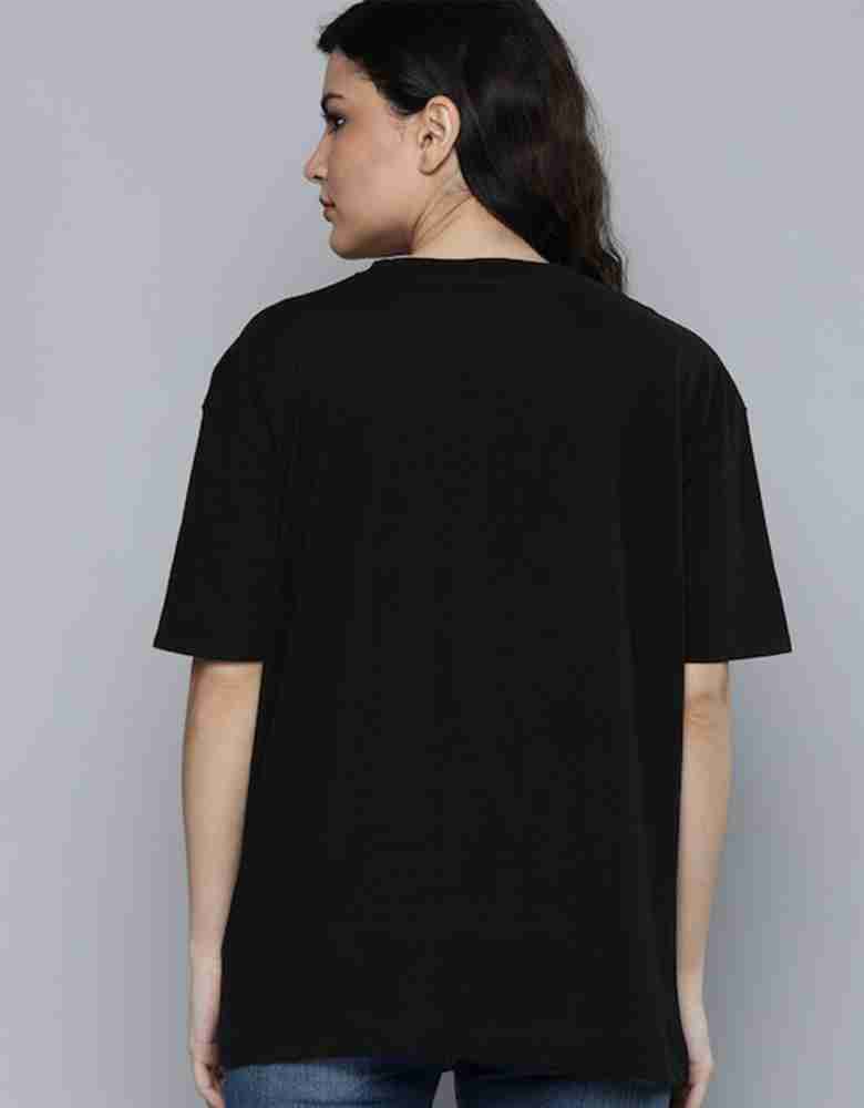 JUNEBERRY Typography Women Round Neck Black T-Shirt - Buy