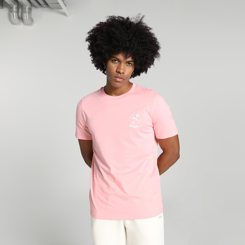 Neck PUMA Typography, Buy - Round T-Shirt PUMA Men Men Best Neck India Round Printed Pink Typography, Pink Prices Printed at in Online T-Shirt