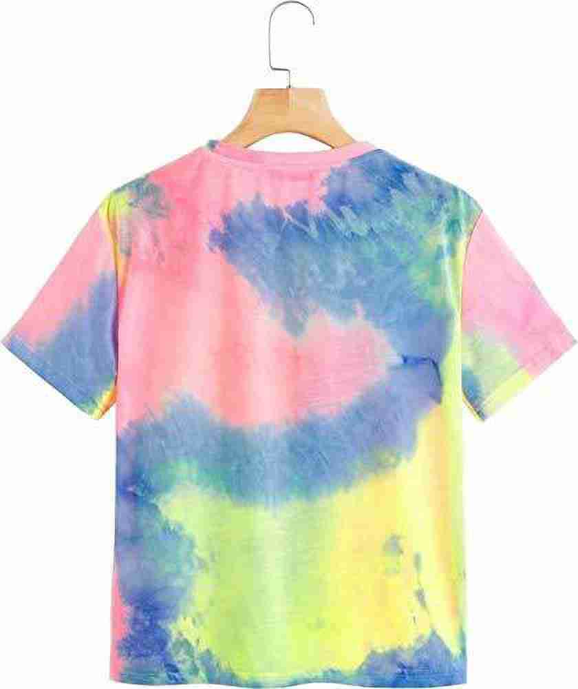 CTEEGC Tie Dye Shirt Women Rainbow Striped Shirt Womens V Neck T