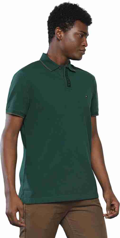 TOMMY HILFIGER Solid Men Polo Neck T-Shirt - Buy TOMMY HILFIGER Solid Men Neck Green T-Shirt Online at Best Prices in India | Flipkart.com