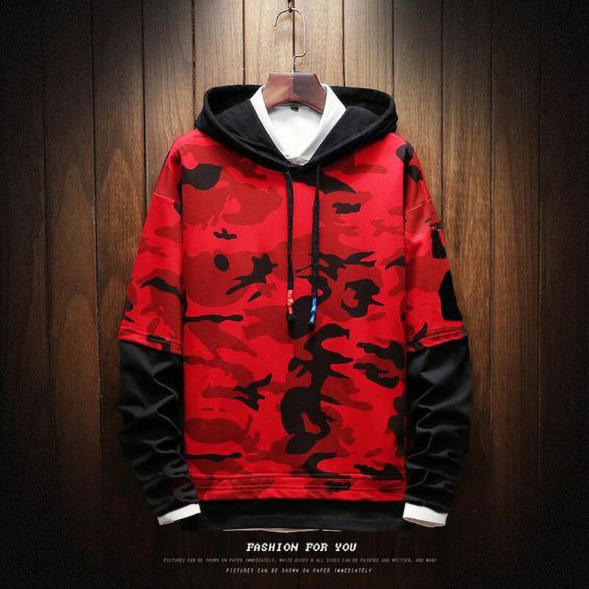Try This Printed Men Hooded Neck Red T-Shirt