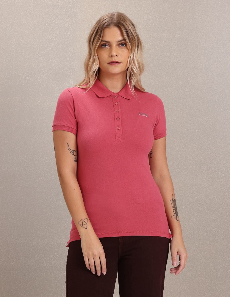 Pink Short-sleeve cotton-blend polo shirt