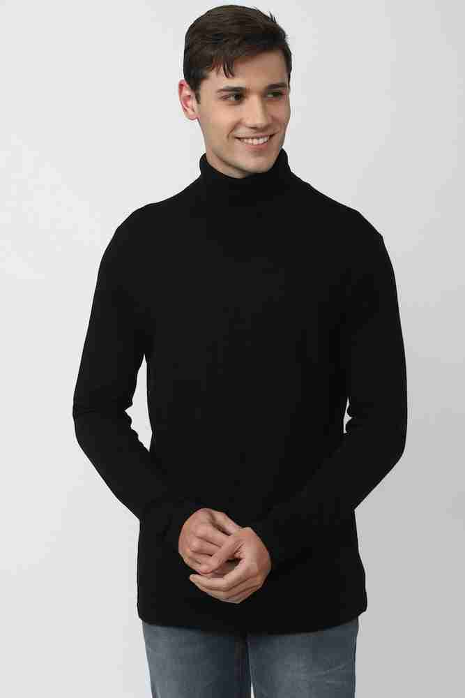 FOREVER 21 Solid Men High Neck Black T Shirt