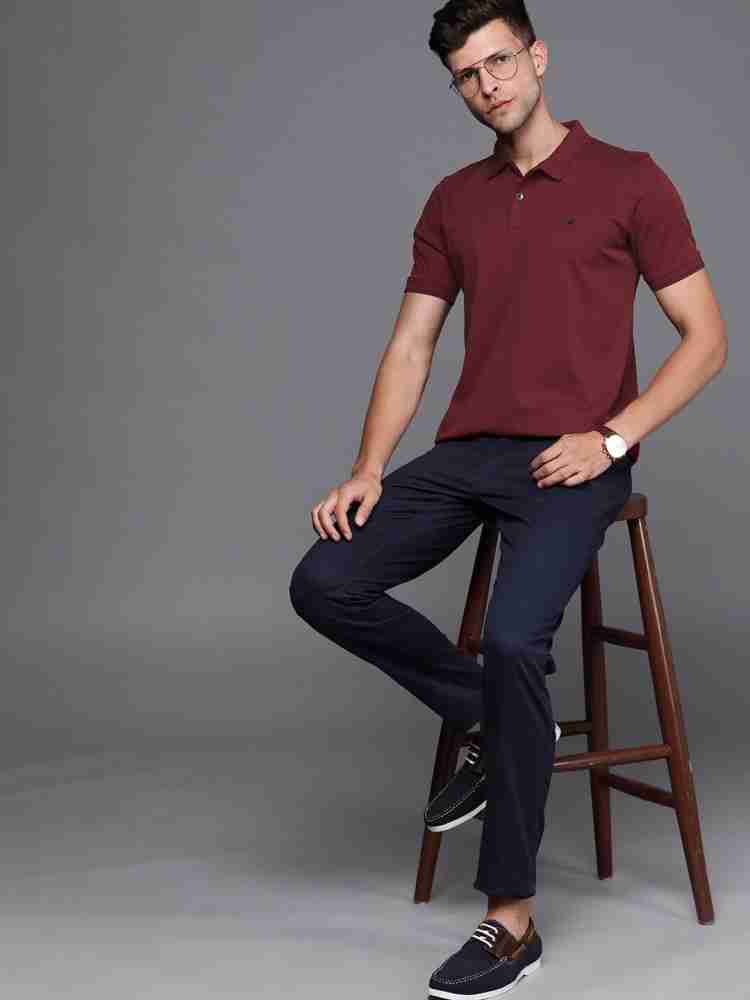 Louis Philippe cotton maroon plain polo t shirt - G3-MTS16309