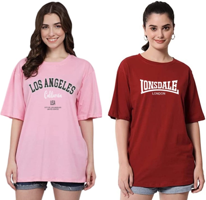 Buy Bokaro Women Cotton Blend Over-Size fit Los Angeles T-Shirt