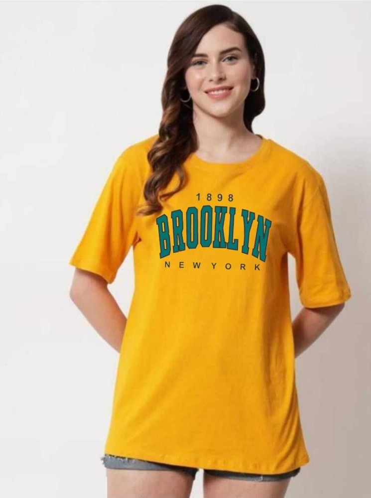 Earthstick Women's Oversized Brooklyn Graphic Printed Cotton Blend Half  Sleeve T-Shirts.