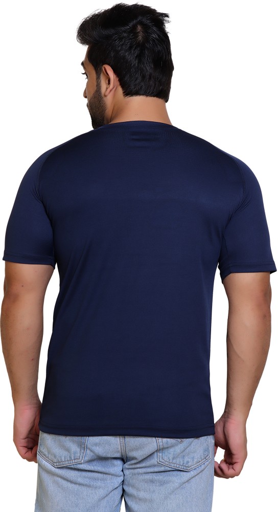 THE UNICORN Typography Men Round Neck Navy Blue T-Shirt - Buy THE