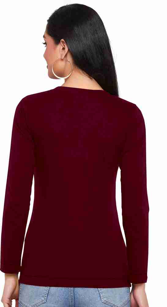 LASTINCH Solid Women Round Neck Maroon T-Shirt - Buy LASTINCH Solid Women  Round Neck Maroon T-Shirt Online at Best Prices in India