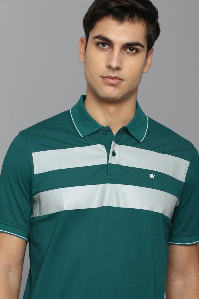 Louis Philippe Green Striped Polo Collar T Shirt 9287981.htm - Buy