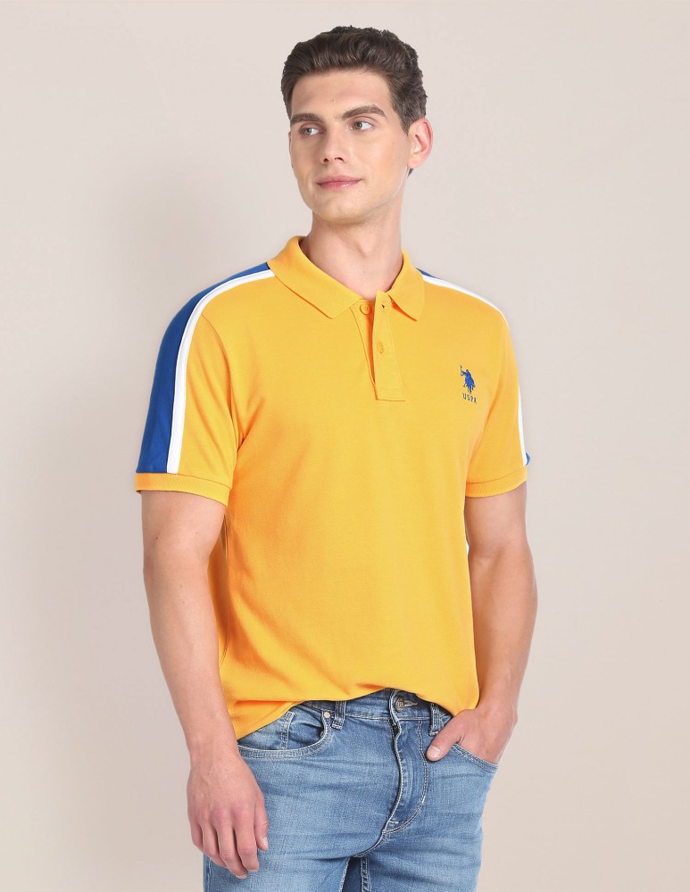 U.S. POLO ASSN. Striped Men Polo Neck Yellow T-Shirt - Buy U.S.