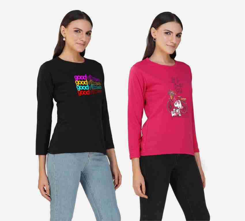 Combo of printed Long Sleeve Crop Top T-shirt For Girl And Women Pack Of 2