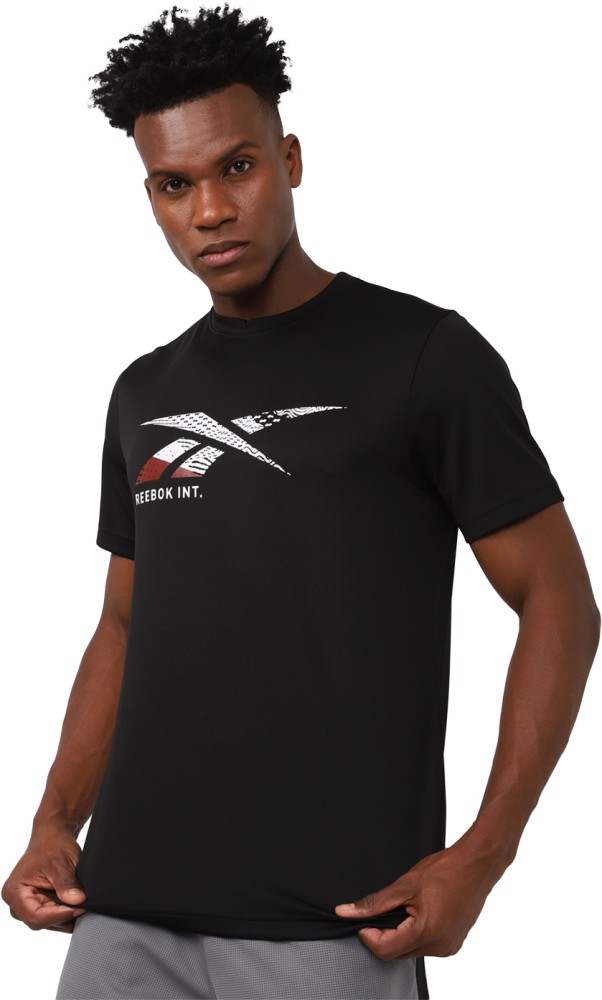 REEBOK Printed Men Round Neck Black T-Shirt - Buy REEBOK Printed