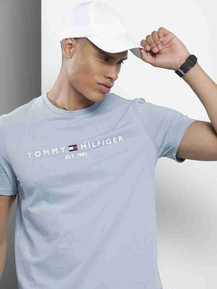 TOMMY HILFIGER Graphic Print Men Crew Neck Light Blue T-Shirt