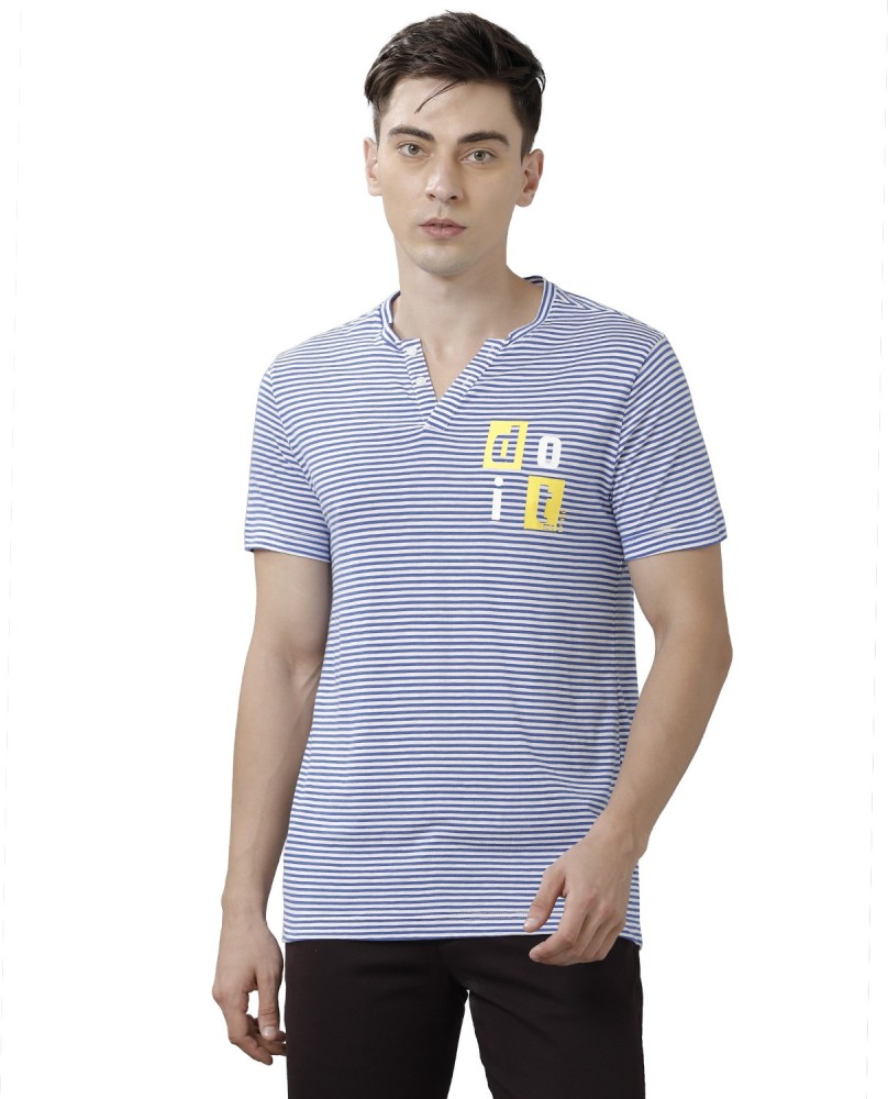 CP BRO Striped Men Henley Neck Blue T-Shirt - Buy CP BRO Striped