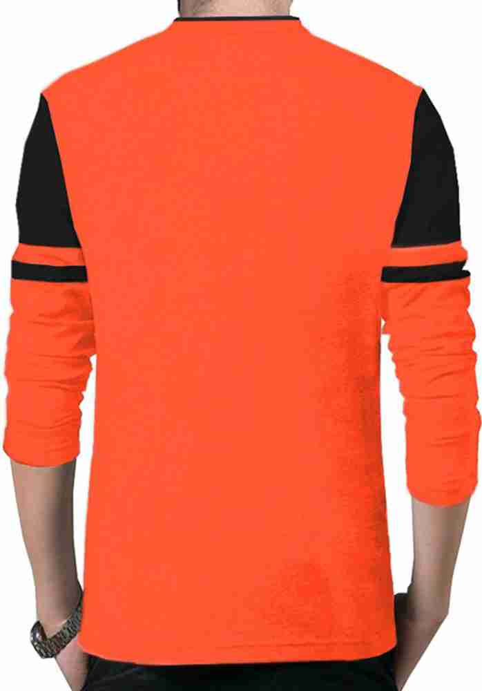 Orange t shirt shop with black collar