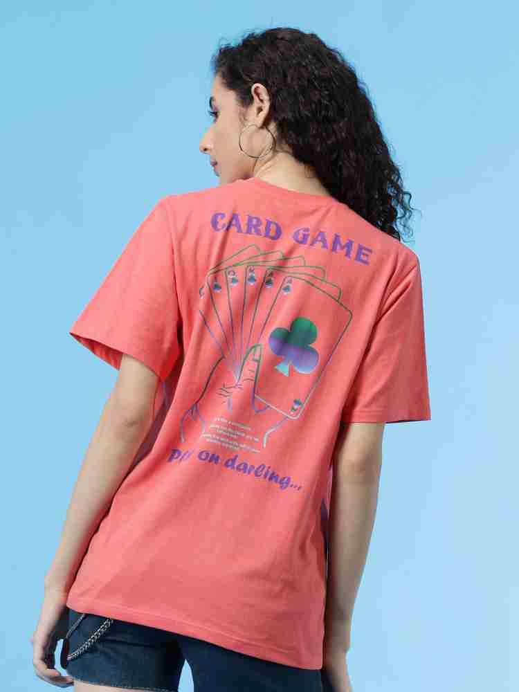 game keeper Printed, Typography Women Round Neck Pink T-Shirt