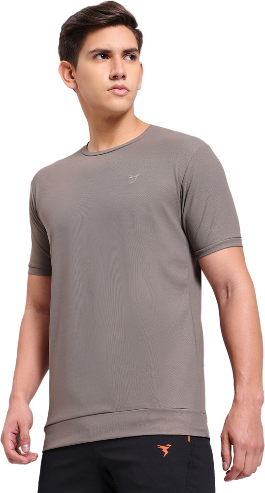 TECHNOSPORT Solid Men Round Neck Brown T Shirt Buy TECHNOSPORT