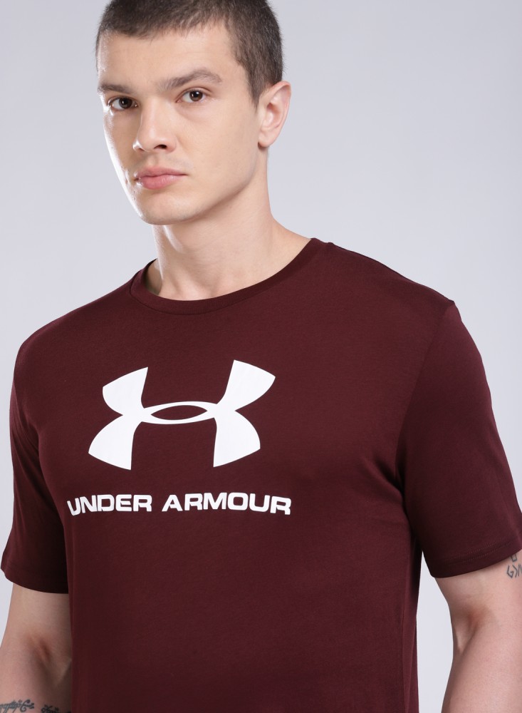 Maroon Under Armour Printed Cotton T shirt For Him 