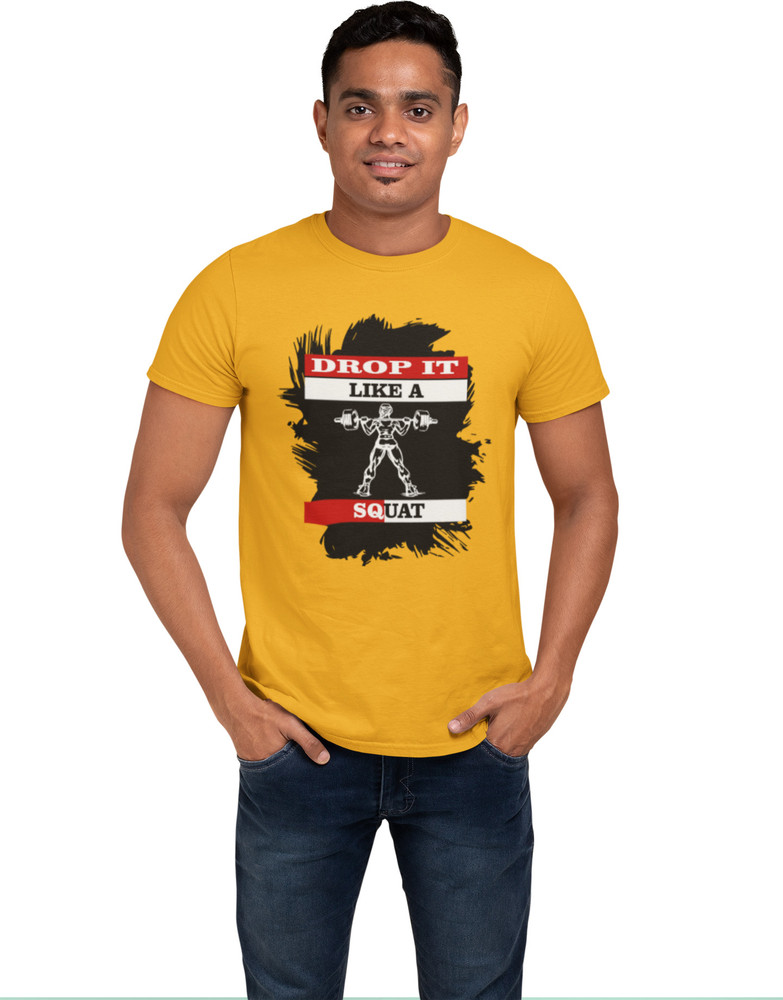 Nidhii Sales Printed Typography Men Round Neck Yellow T Shirt