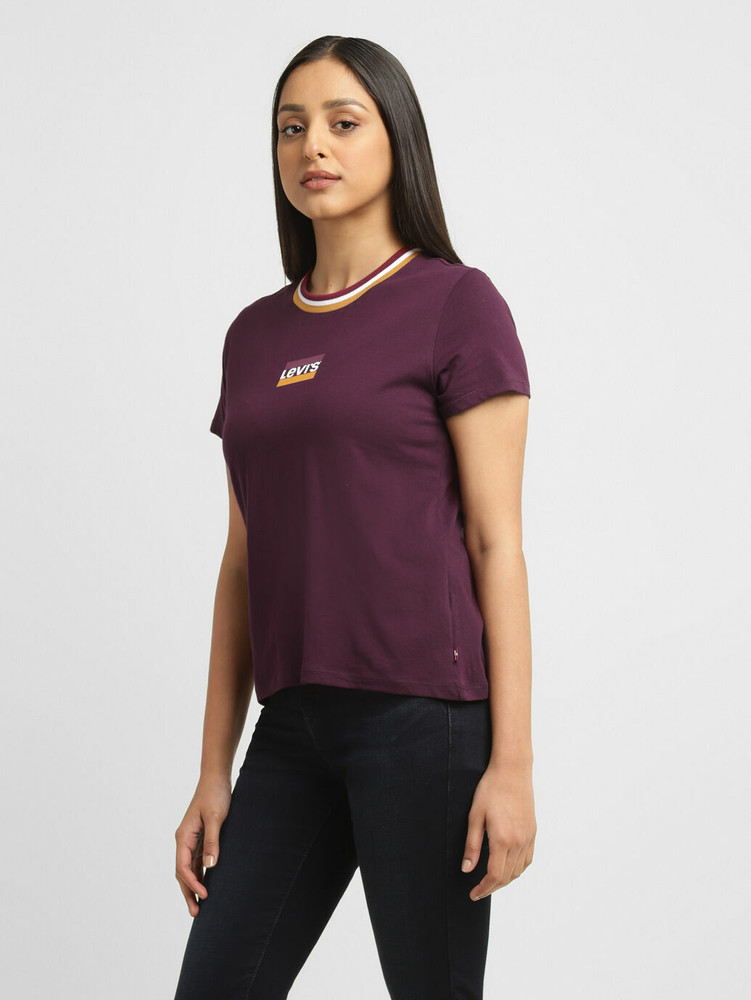 LEVI S Graphic Print Women Crew Neck Purple T Shirt Buy LEVI S