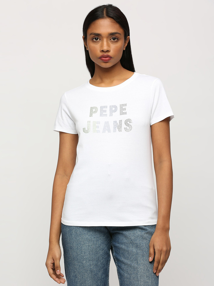 Pepe Jeans Printed Women Round Neck White T Shirt Buy Pepe Jeans Printed Women Round Neck White T Shirt Online at Best Prices in India Flipkart