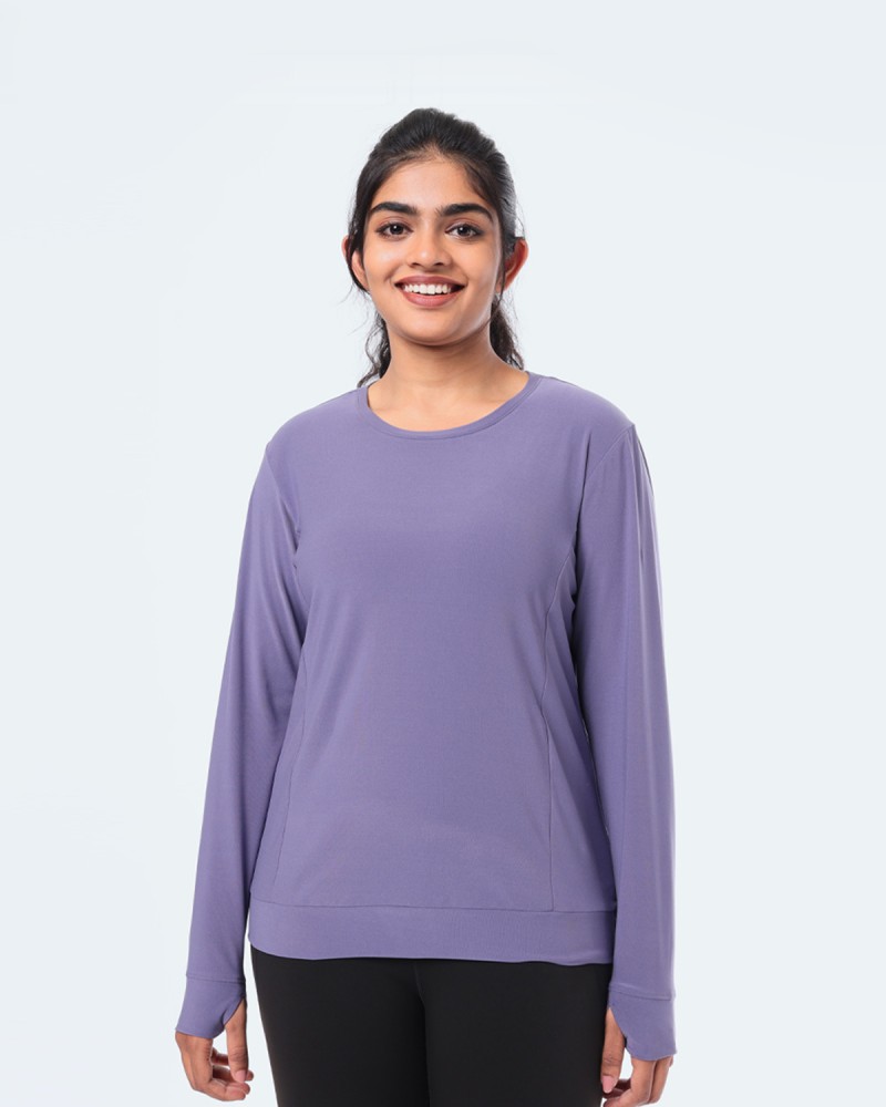 BlissClub Solid Women Round Neck Purple T-Shirt - Buy BlissClub