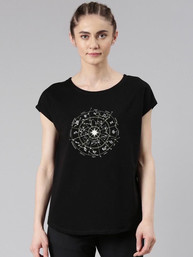 Enamor Printed, Typography Women Round Neck Black T-Shirt - Buy