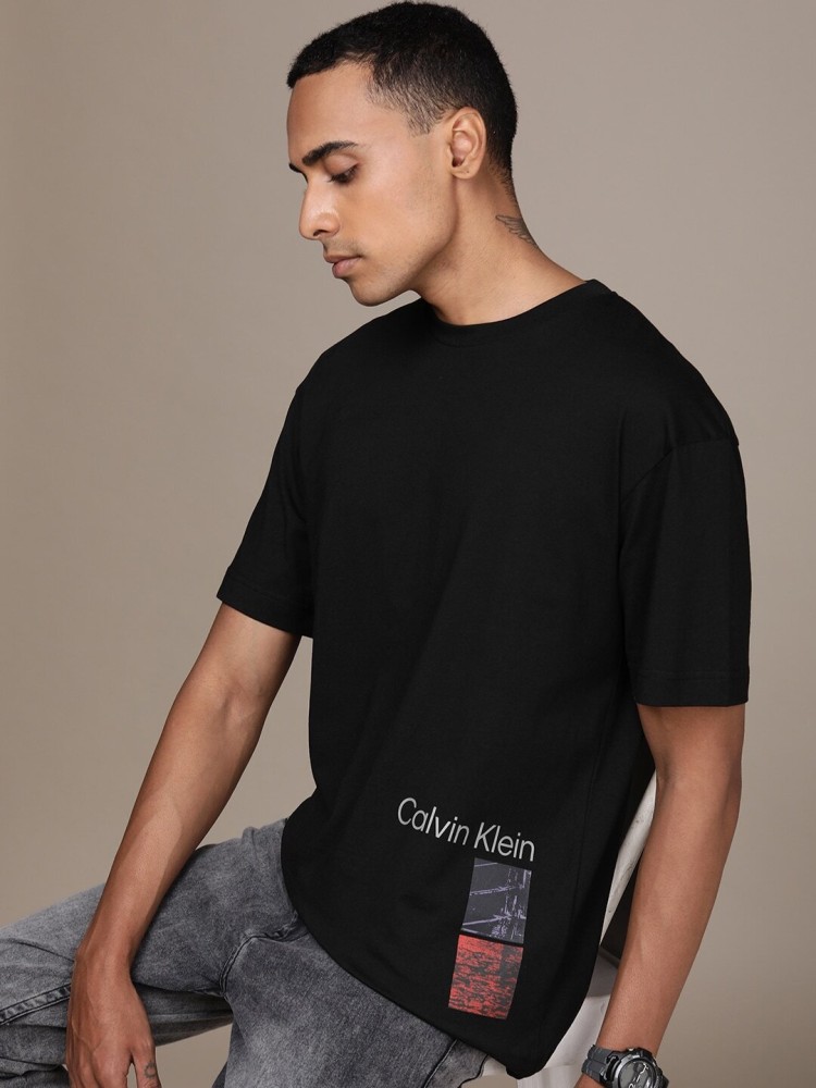 Calvin Klein Jeans Printed Men Round Neck Black T-Shirt - Buy