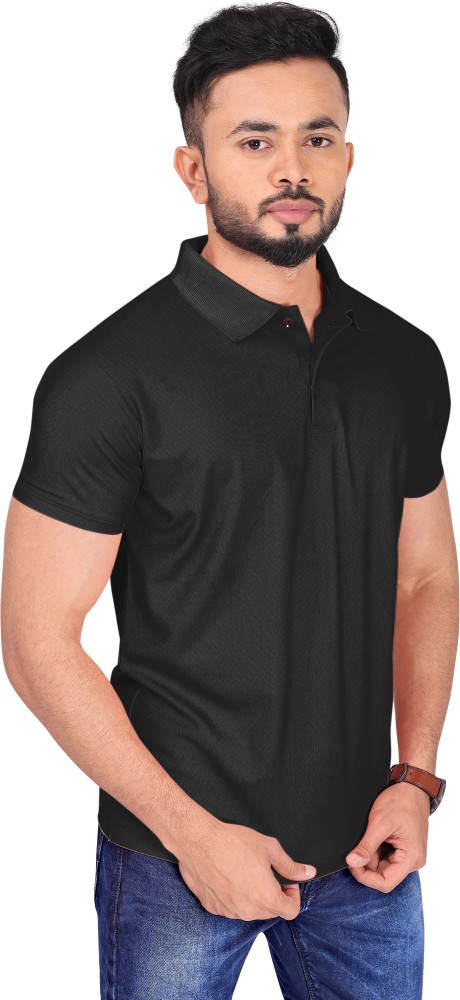 INDICLUB Solid Men Polo Neck Black T-Shirt - Buy INDICLUB Solid