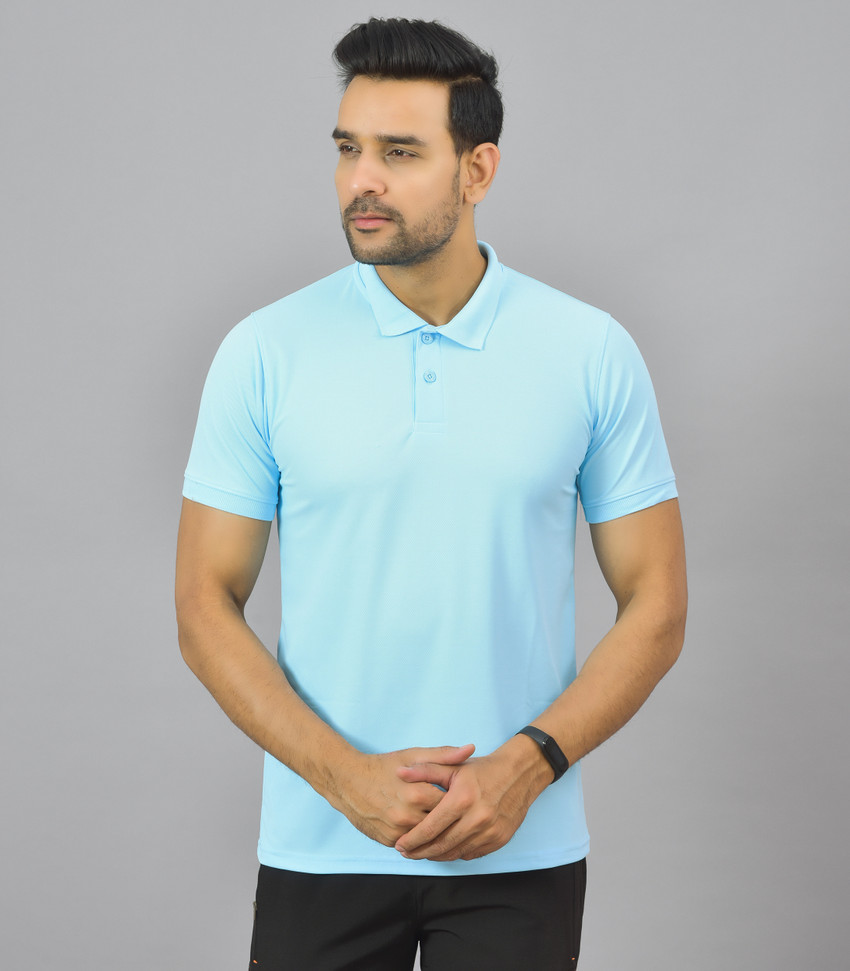 spotlifes Self Design Men Polo Neck Light Blue T Shirt Buy