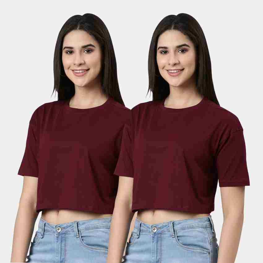 Plain maroon crop hoodie