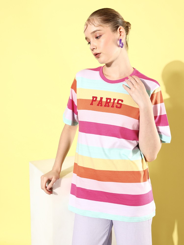 DILLINGER Striped Women Round Neck Multicolor T-Shirt - Buy