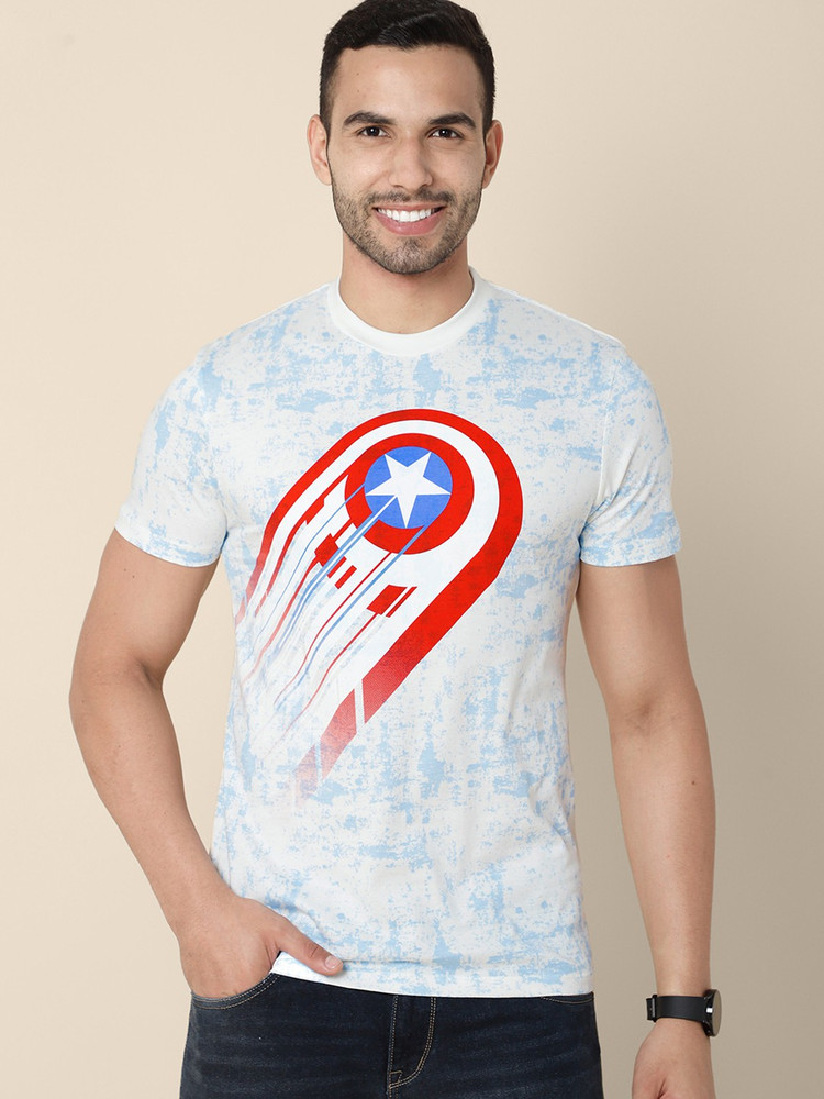 Captain America By Free Authority Printed Men Round Neck Blue T