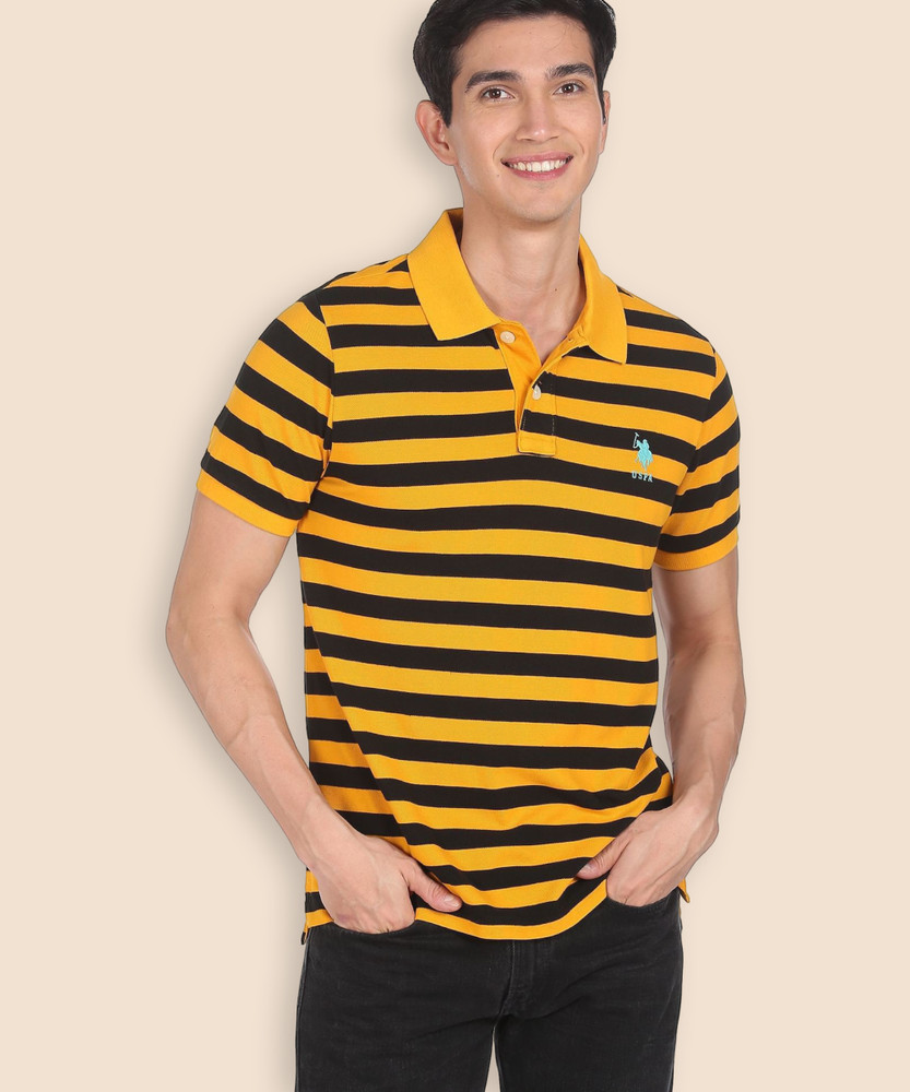 Yellow and black striped polo shirt hotsell