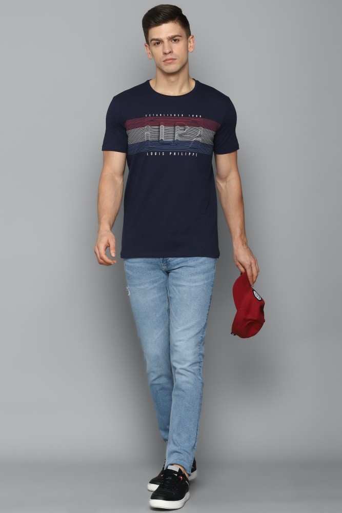 LOUIS PHILIPPE Printed Men Round Neck Navy Blue T-Shirt - Buy LOUIS PHILIPPE  Printed Men Round Neck Navy Blue T-Shirt Online at Best Prices in India