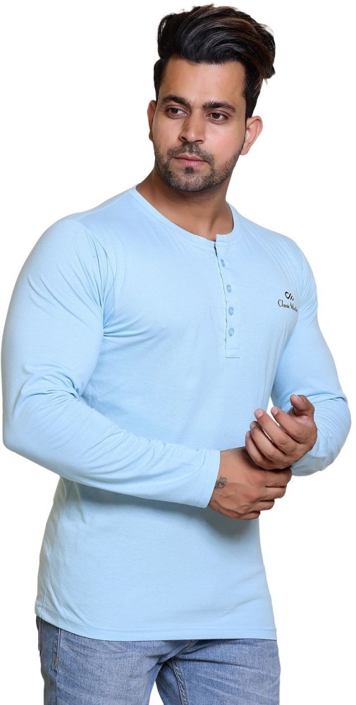 Men's Light Blue Classic Cotton Blend Long Sleeve Shirt