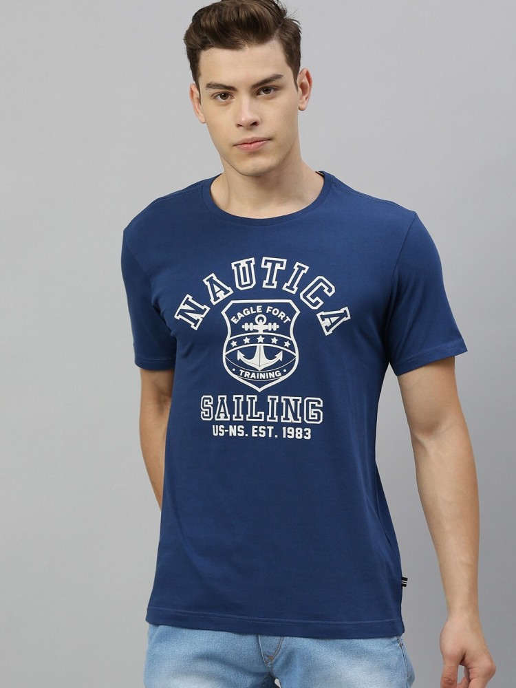 NAUTICA Printed Men Round Neck Navy Blue T-Shirt - Buy NAUTICA Printed Men  Round Neck Navy Blue T-Shirt Online at Best Prices in India