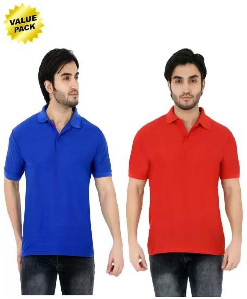 Om Online Solid Men Polo Neck Multicolor T-Shirt - Buy Om Online