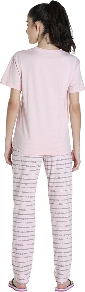 PUMA Women s Tee Pants Set Women Printed Pink Night Suit Set