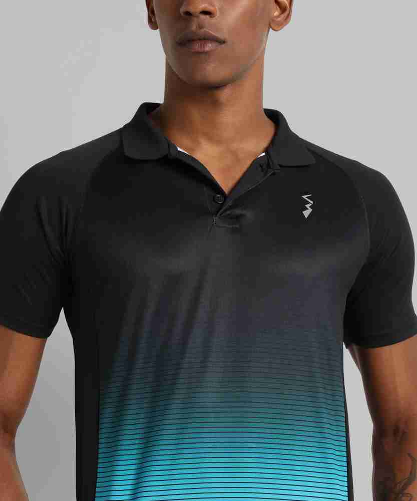 CAMPUS SUTRA Colorblock Men Polo Neck Black, Light Blue T-Shirt